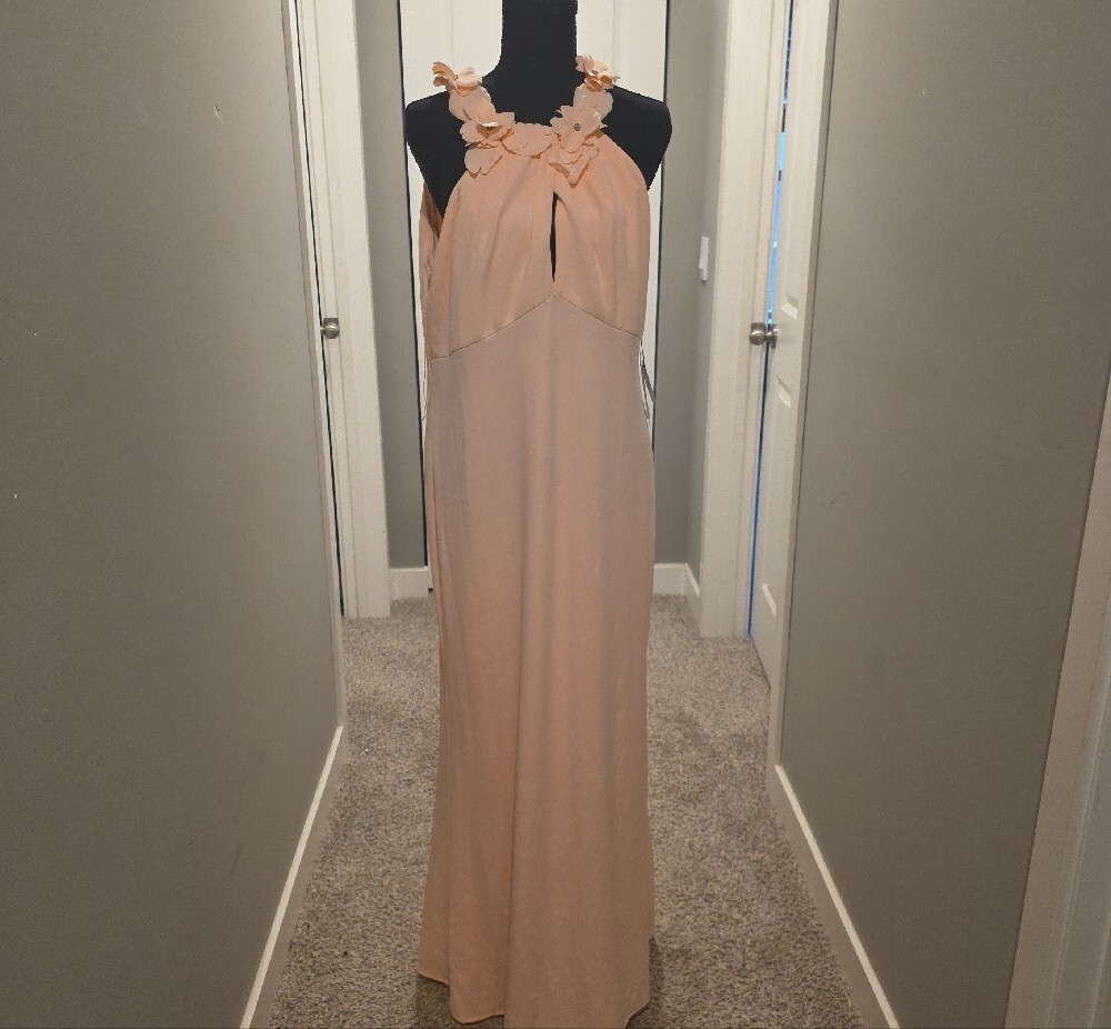 Adrianna Papell Blush Peach Kiss  Floral Halter Maxi Dress - Picture 4 of 13